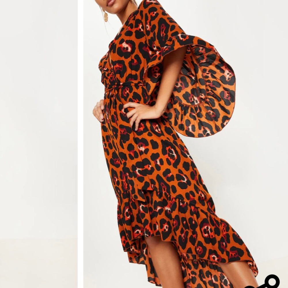 PrettyLittleThing Leopard Print Ruffle Wrap Dress - Picture 3 of 9